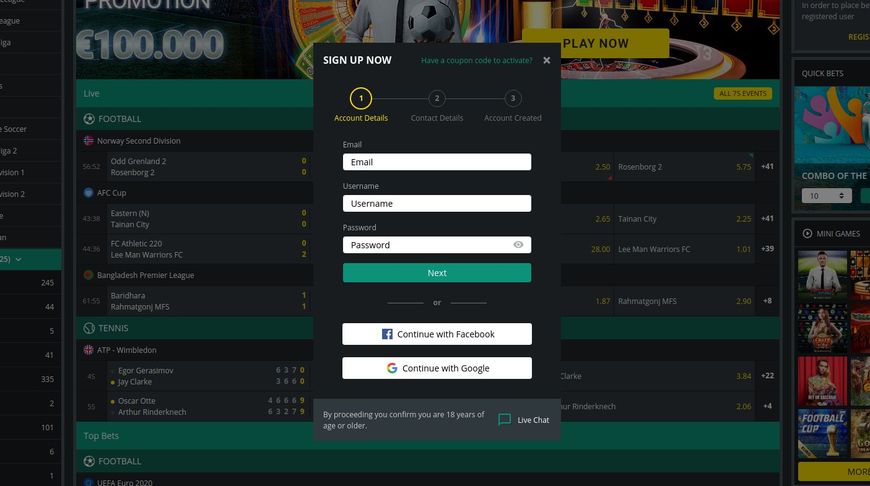 Sådan opretter du dig hos 1bet