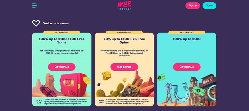 Velkomstbonusser på Wild Fortune Casino