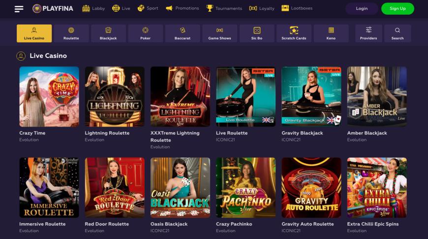 Playfina Casino live
